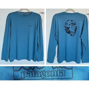 Patagonia Blue Graphic Performance Camping Hiking Fishing T-Shirt - 35508